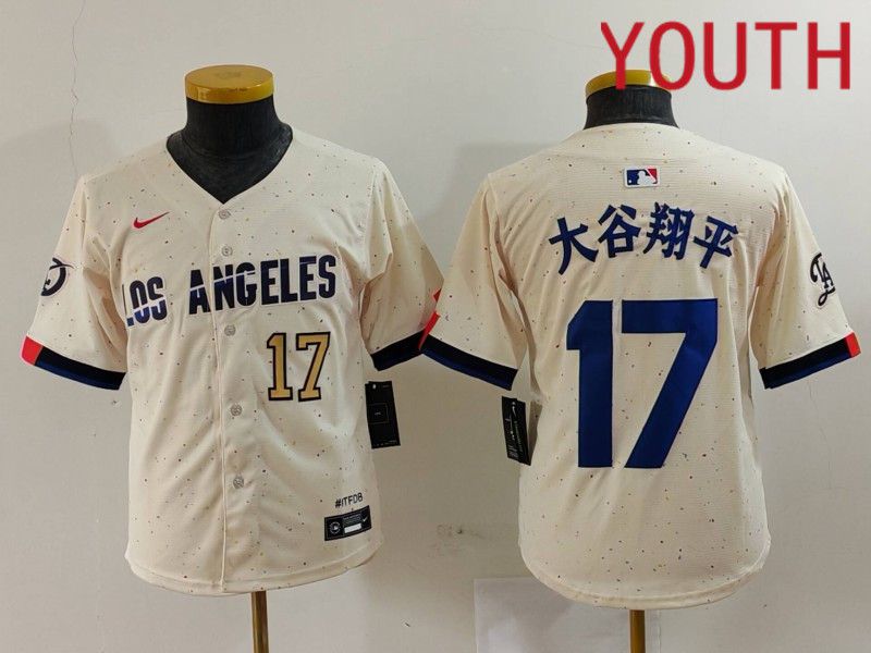 Youth Los Angeles Dodgers #17 Ohtani Cream Fashion Nike Game MLB Jersey style 7011->youth mlb jersey->Youth Jersey